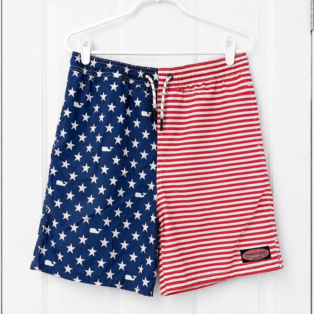Vineyard Vines Boys Size L 16 American Flag Stars & Stripes Swim Trunks  Shorts